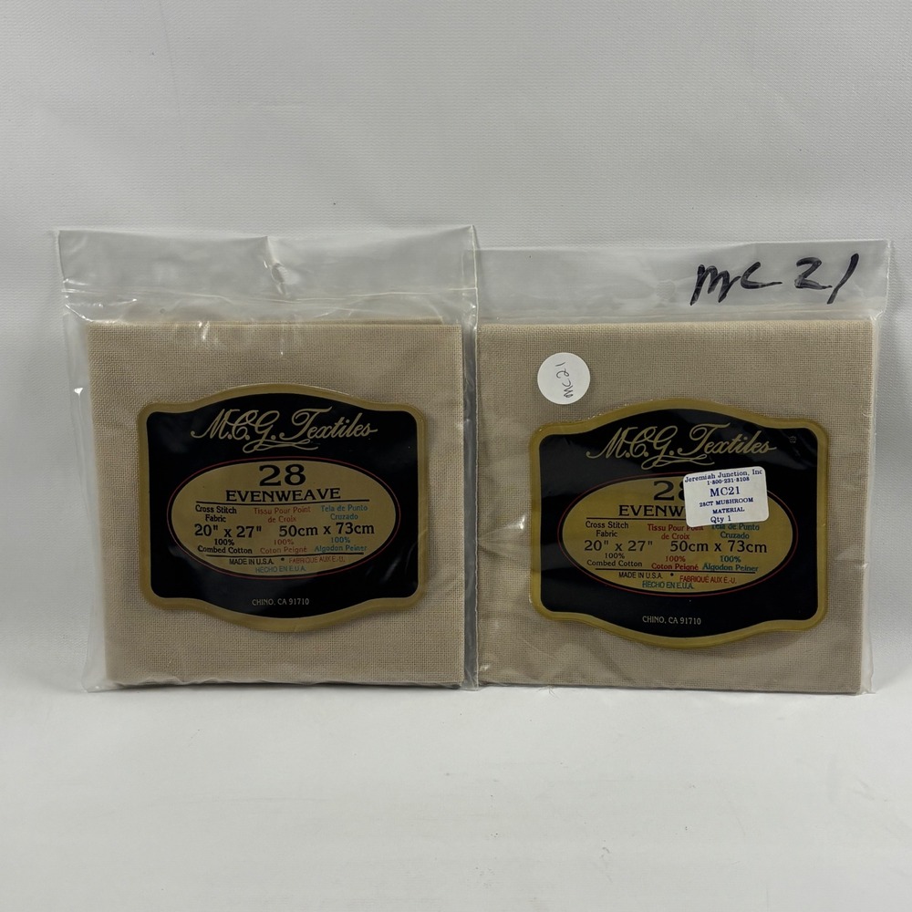 MCG Textiles 28 Count Evenweave Cross Stitch Fabric 2 Pack Lot 20x27 Mushroom